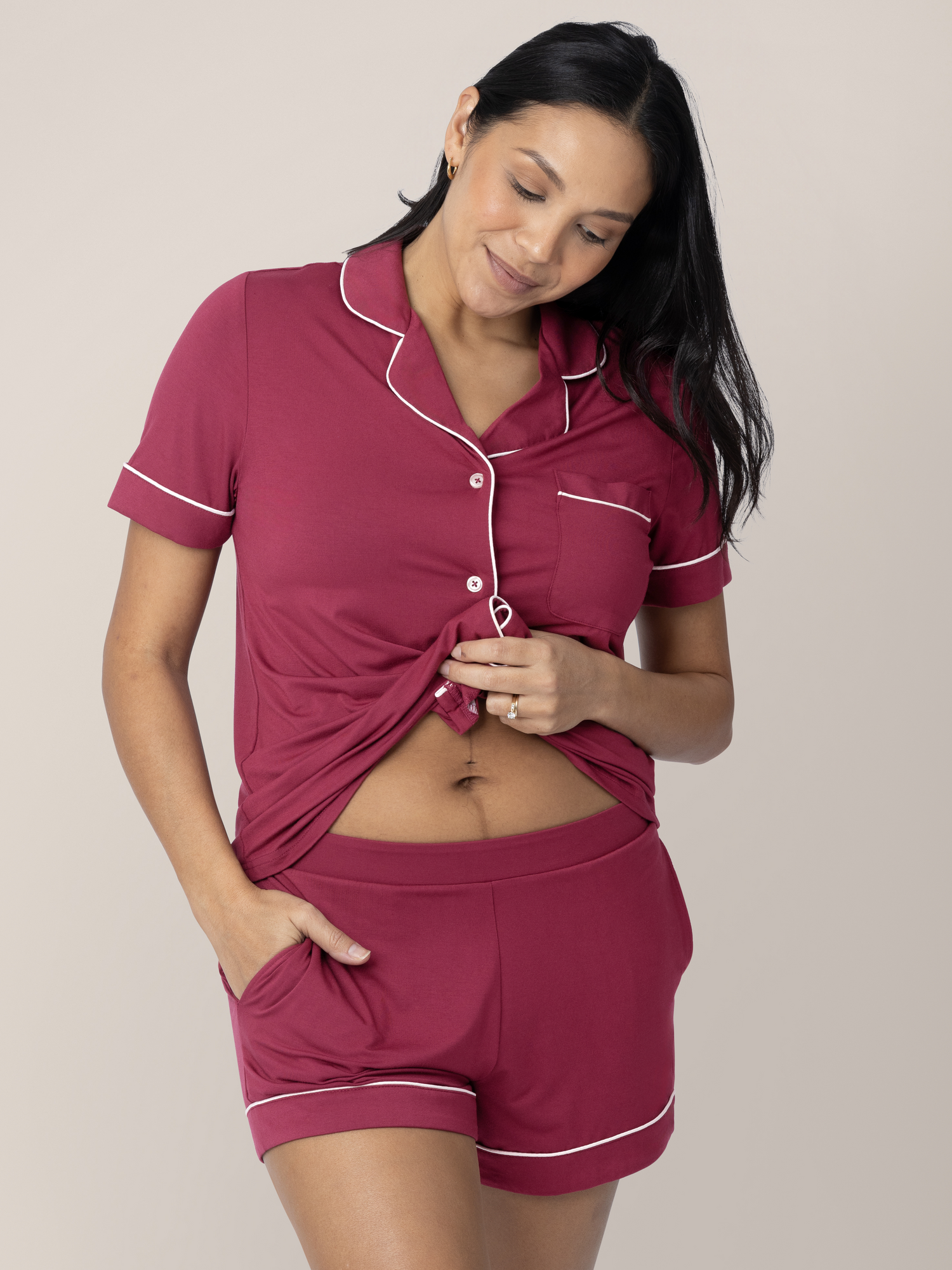Clea Bamboo Short Sleeve Pajama Set | Deep Berry - Image 4