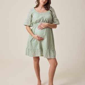 Dahlia Eyelet Maternity & Nursing Dress | Aqua Mist