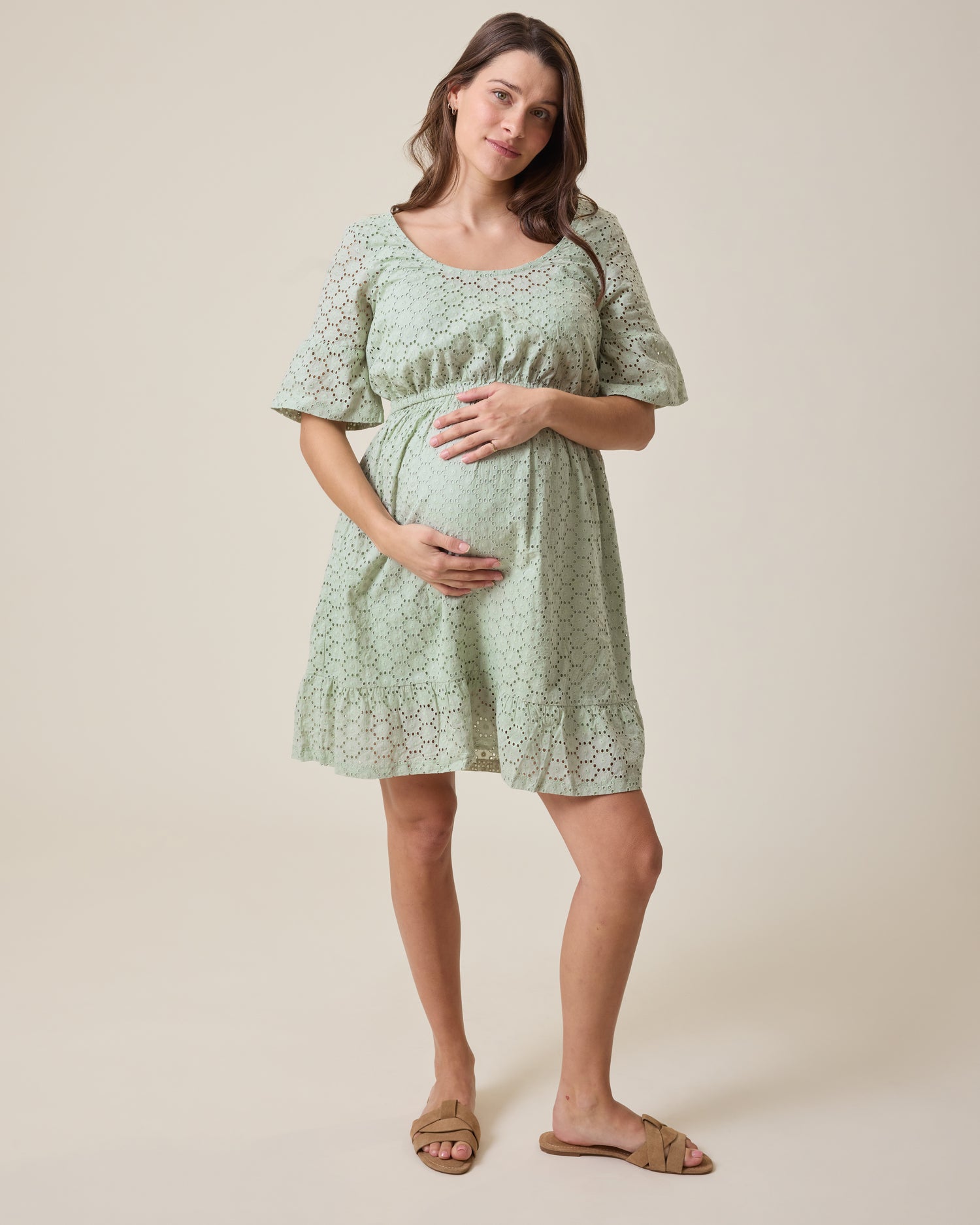 Dahlia Eyelet Maternity & Nursing Dress | Aqua Mist