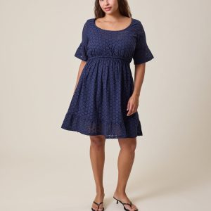 Dahlia Eyelet Maternity & Nursing Dress | Navy