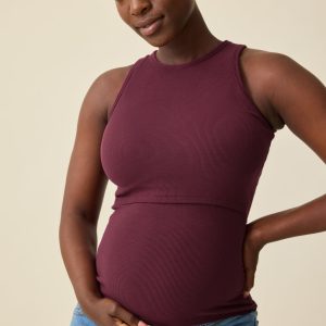 Ribbed Bamboo Racerback Nursing Tank | Deep Burgundy