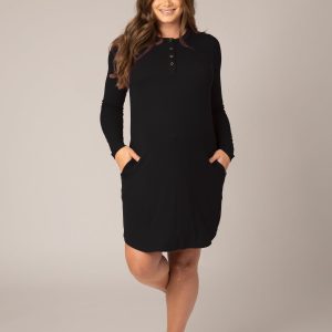 Riley Ribbed Bamboo Maternity & Nursing Nightgown | Black