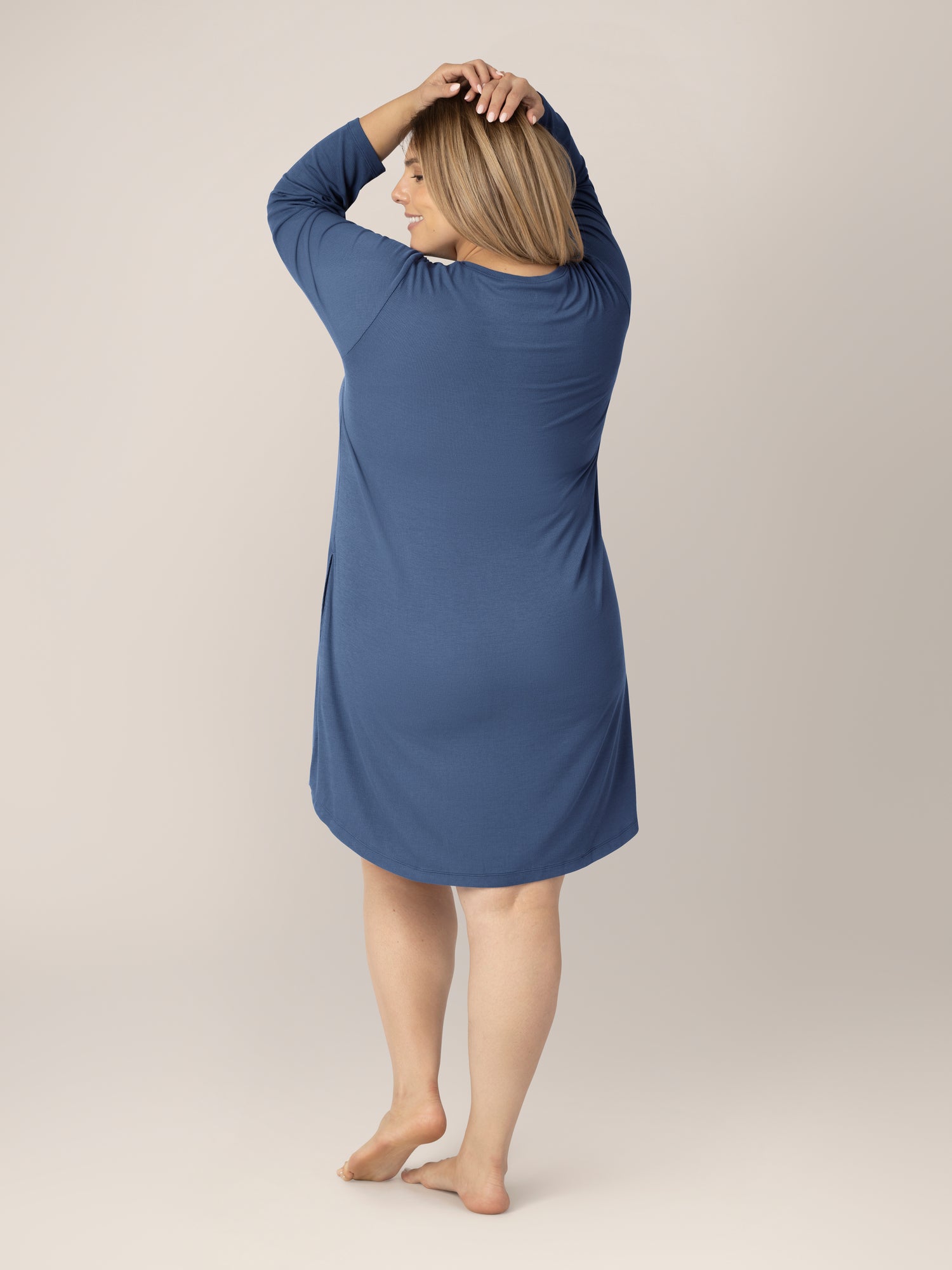Riley Ribbed Bamboo Maternity & Nursing Nightgown | Slate Blue - Image 5
