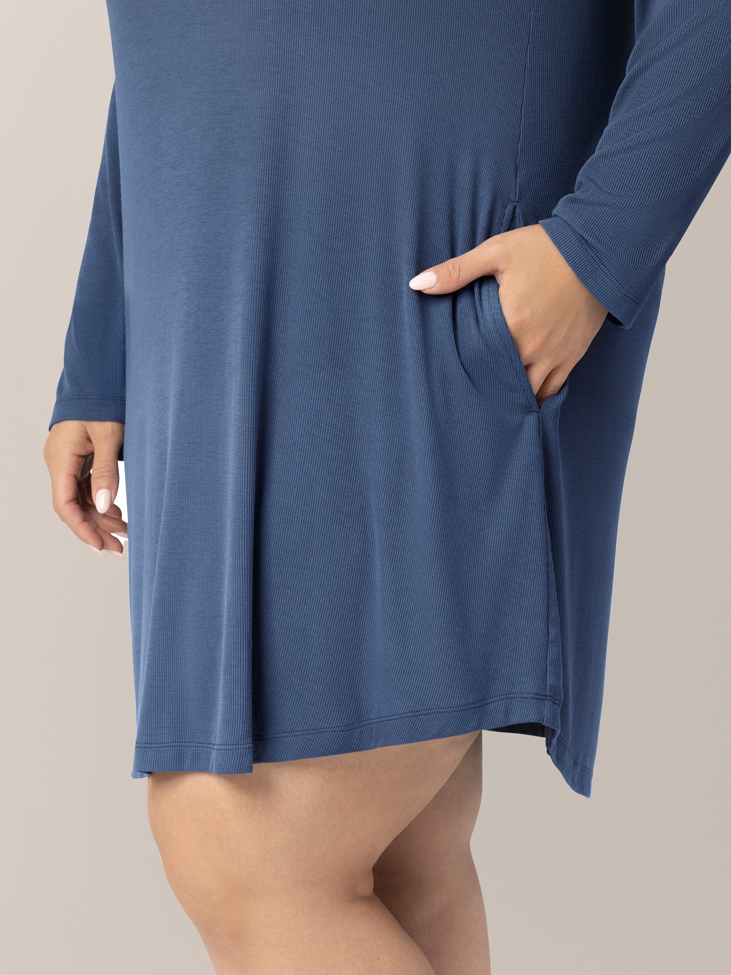 Riley Ribbed Bamboo Maternity & Nursing Nightgown | Slate Blue - Image 7