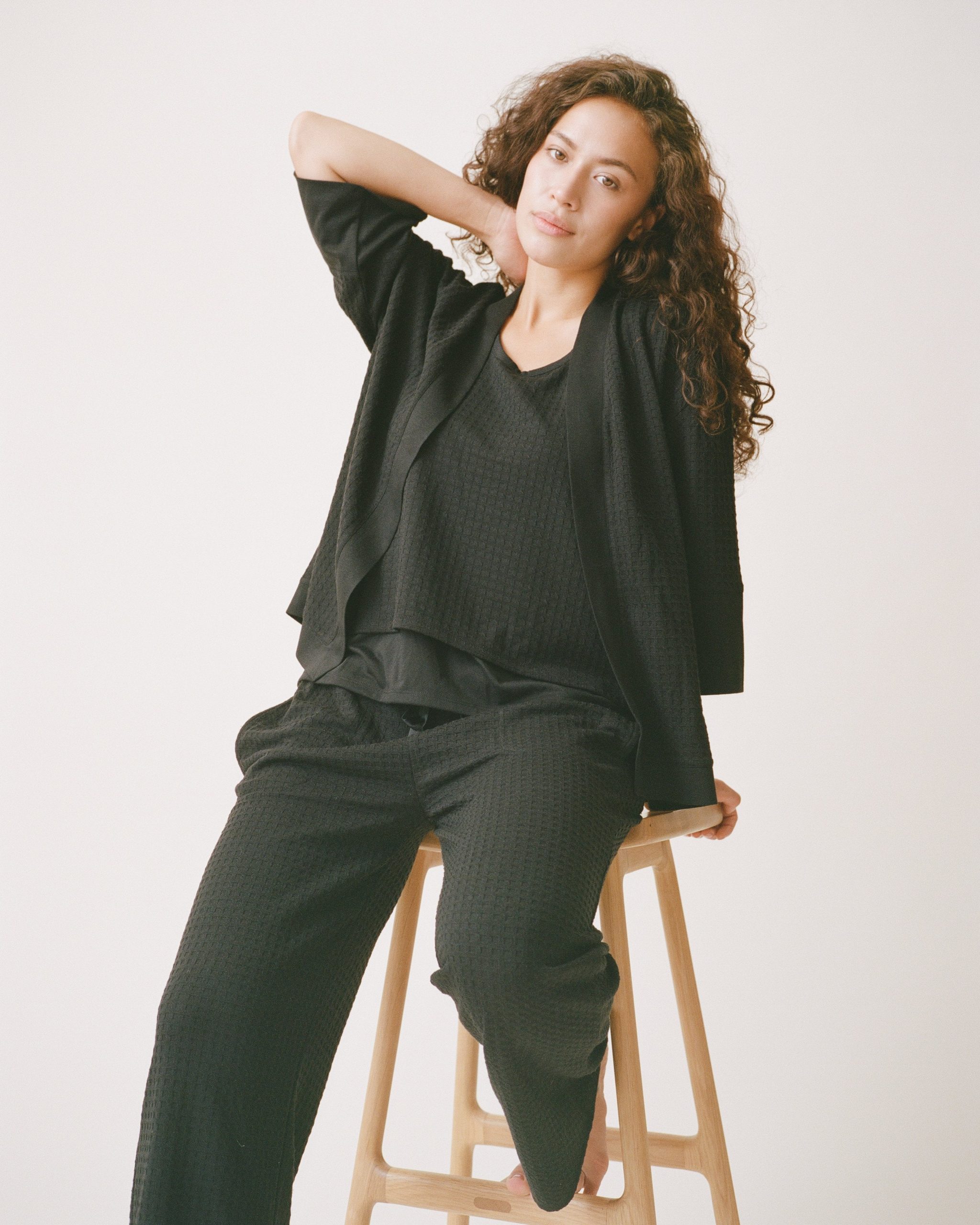 Waffle Maternity & Nursing Three-Piece Lounge Set | Black - Image 8