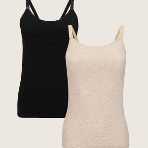 Sublime® Bamboo Nursing Cami Two-Pack | Black & Oatmeal Heather