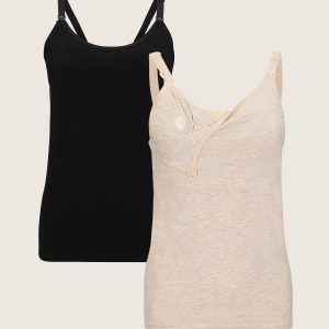 Sublime® Bamboo Pumping Cami Two-Pack | Black & Oatmeal Heather