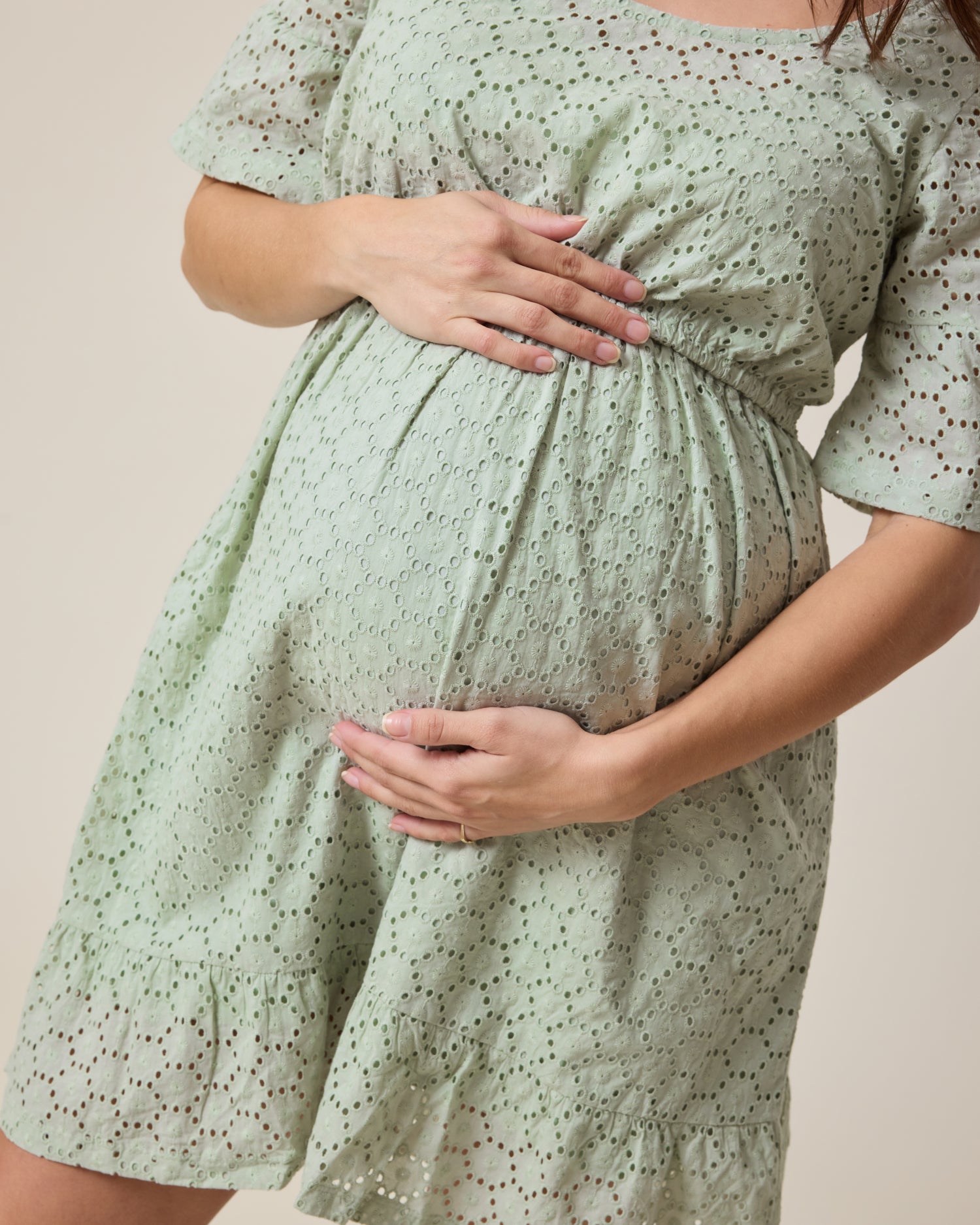 Dahlia Eyelet Maternity & Nursing Dress | Aqua Mist - Image 3