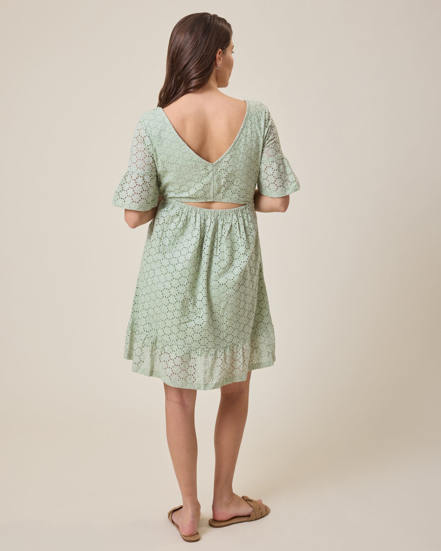 Dahlia Eyelet Maternity & Nursing Dress | Aqua Mist - Image 6