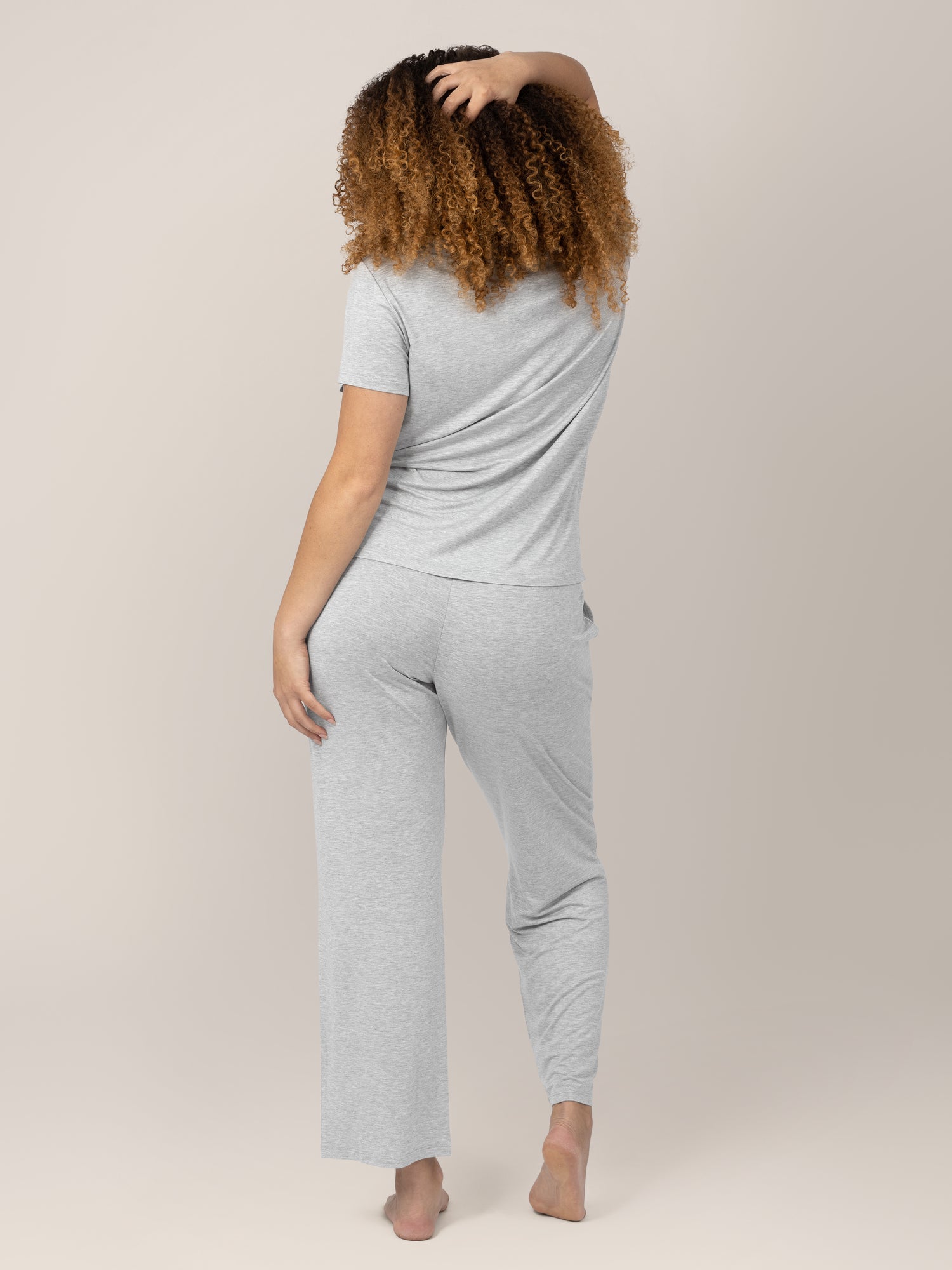 Tulip Hem Short Sleeve Maternity & Nursing Pajama Set | Grey Heather - Image 3