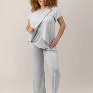 Tulip Hem Short Sleeve Maternity & Nursing Pajama Set | Grey Heather