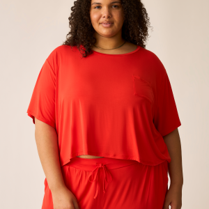 Aria Bamboo Casual Cropped Short Sleeve Top | Bright Red