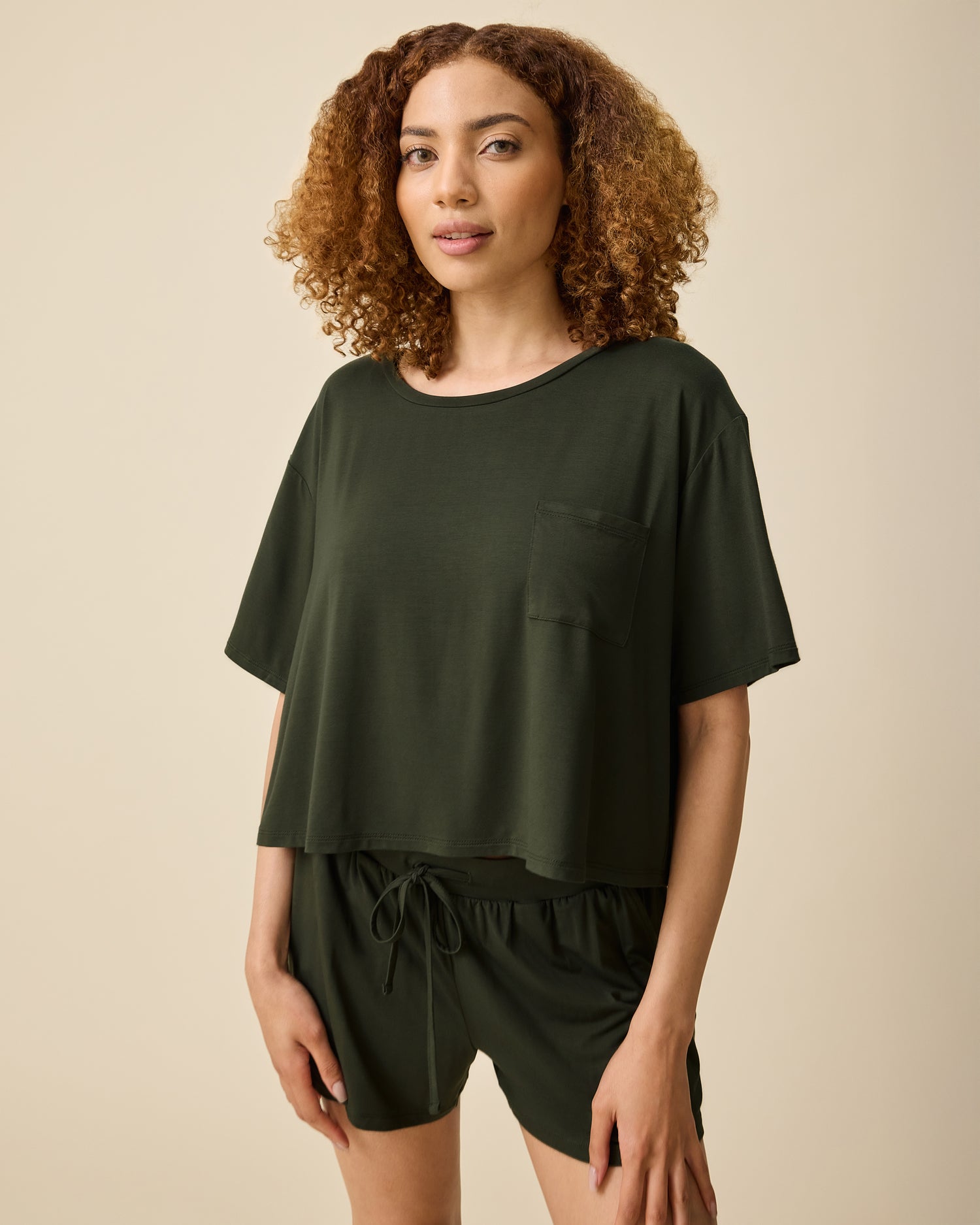 Aria Bamboo Casual Cropped Short Sleeve Top | Black - Image 22