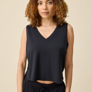 Aria Bamboo Cropped V-neck Tank | Black
