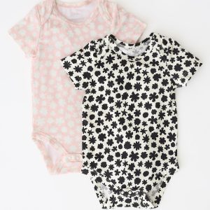 Baby Onesie Two-Pack | Cream & Pink Chamomiles