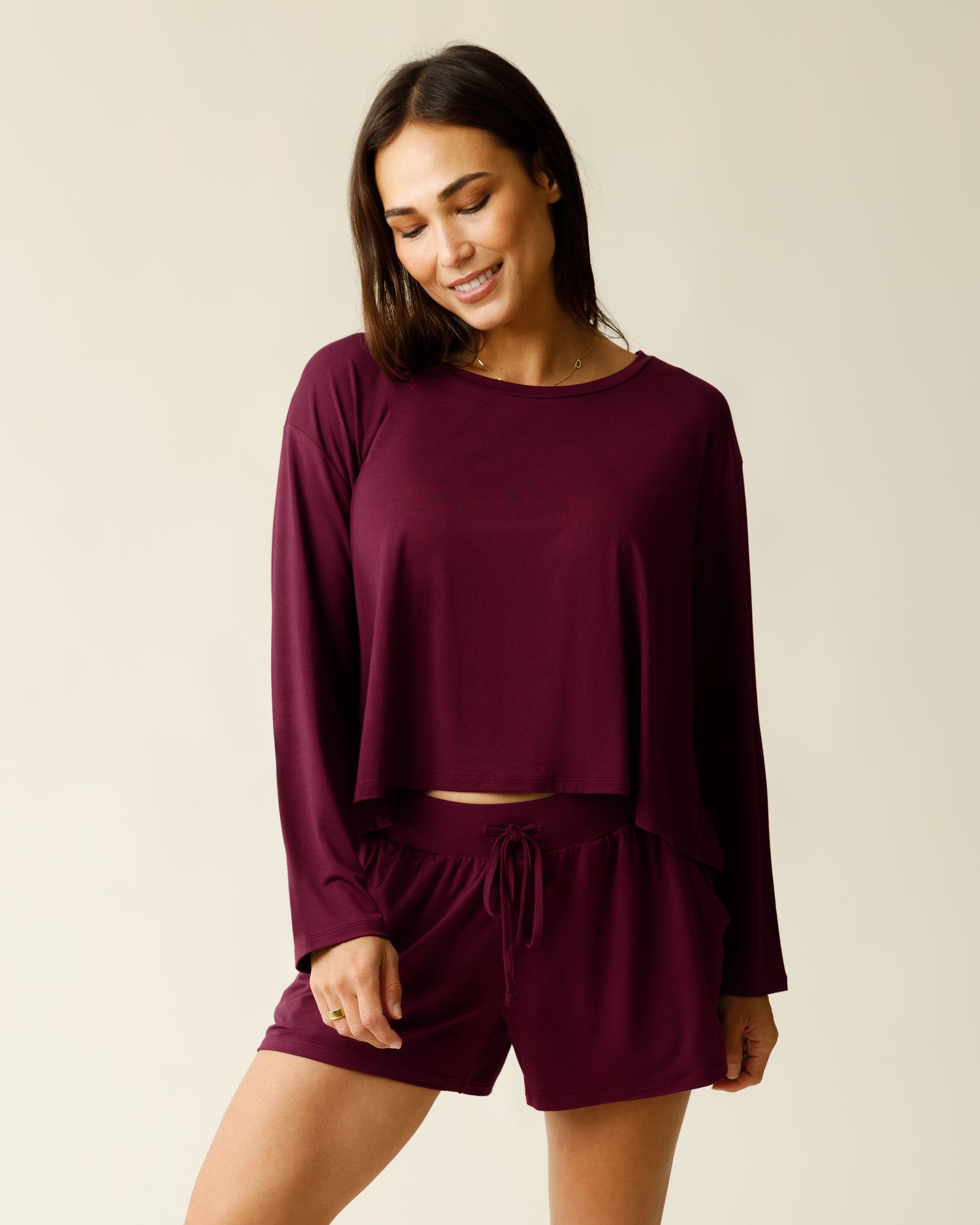 Aria Bamboo Casual Cropped Long Sleeve Top | Thyme - Image 9
