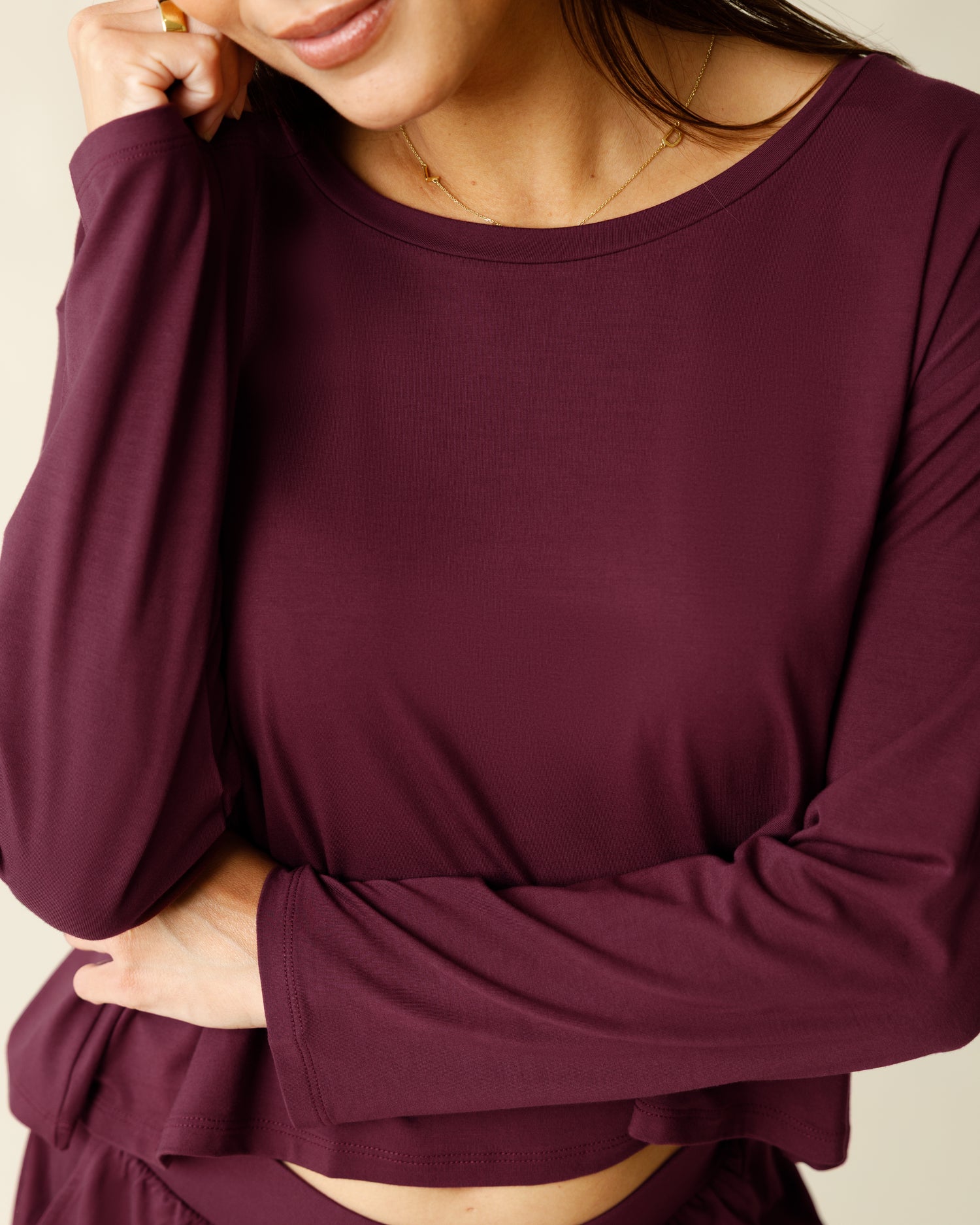 Aria Bamboo Casual Cropped Long Sleeve Top | Thyme - Image 7