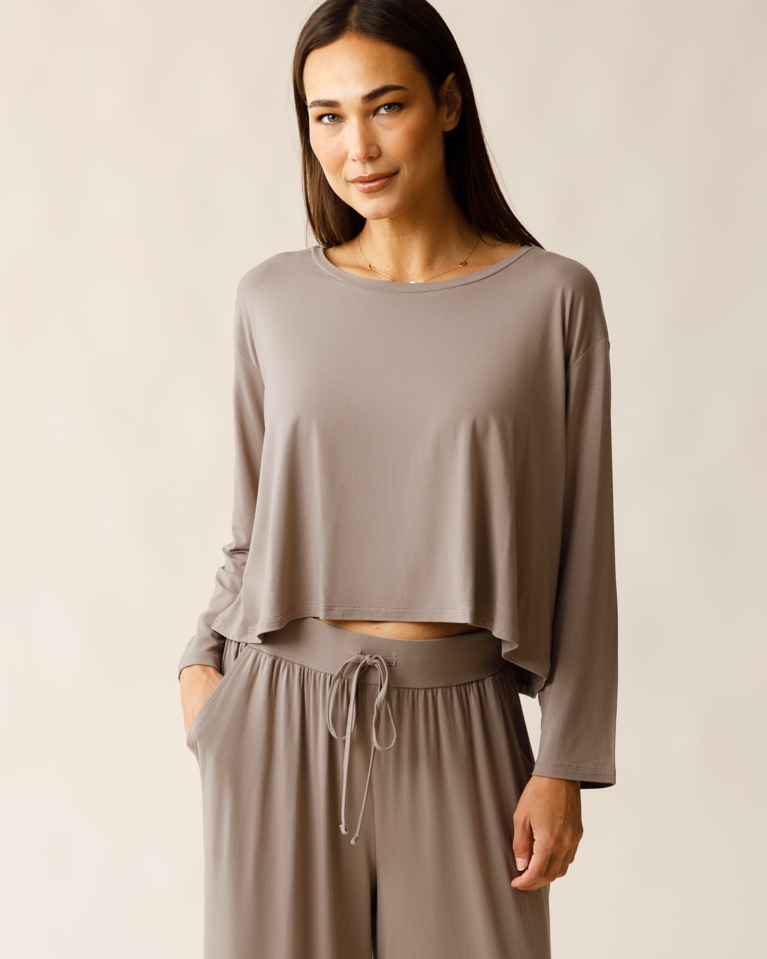 Aria Bamboo Casual Cropped Long Sleeve Top | Thyme - Image 15