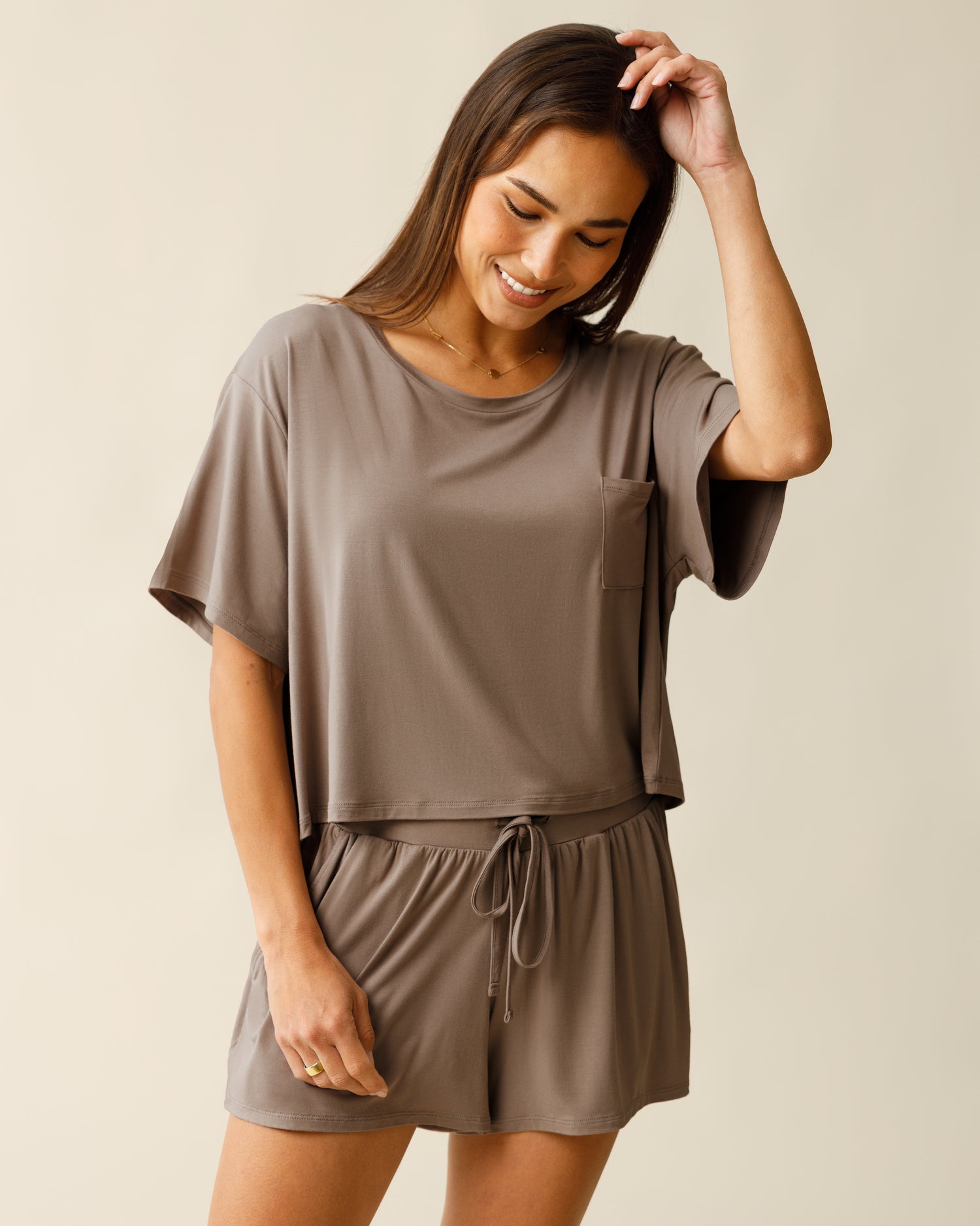 Aria Bamboo Casual Cropped Short Sleeve Top | Black - Image 33