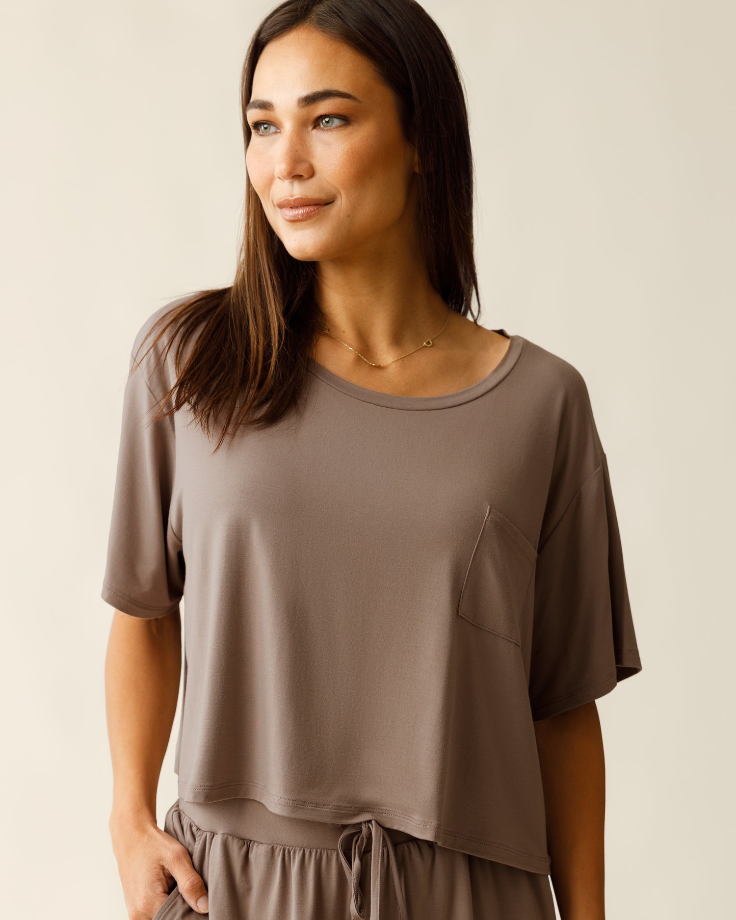 Aria Bamboo Casual Cropped Short Sleeve Top | Black - Image 30