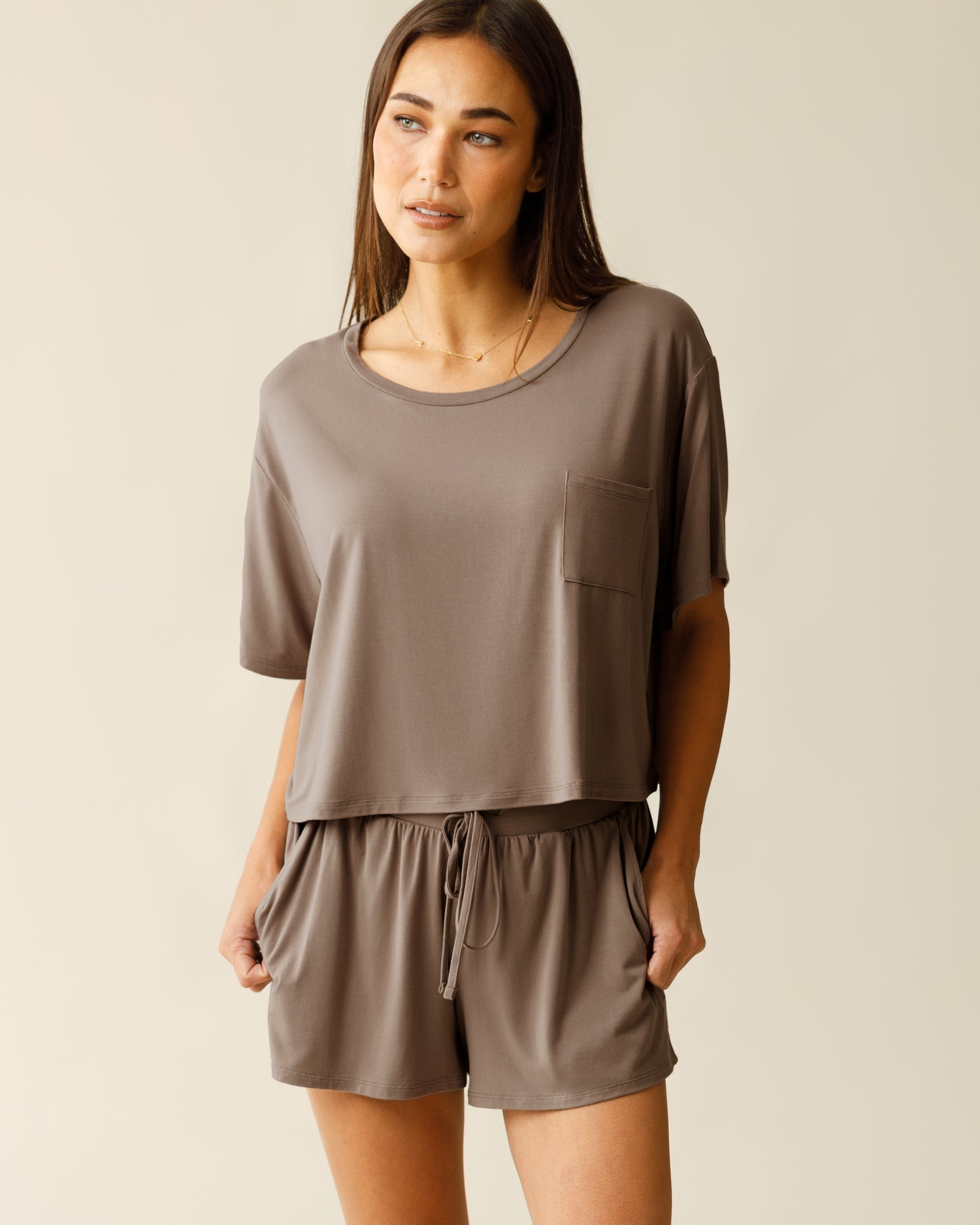 Aria Bamboo Casual Lounge Short | White & Black Stripe - Image 20