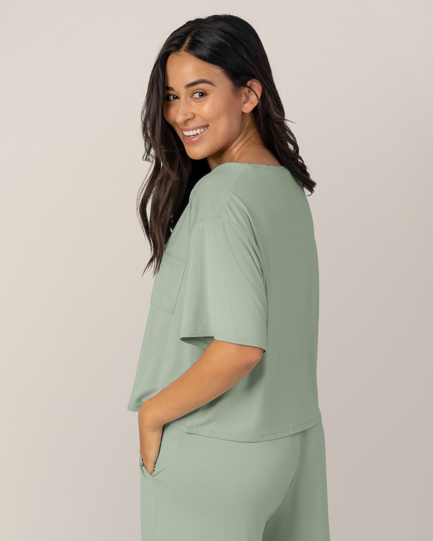 Aria Bamboo Casual Cropped Short Sleeve Top | Black - Image 36