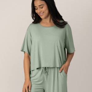Aria Bamboo Casual Cropped Short Sleeve Top | Aqua Mist