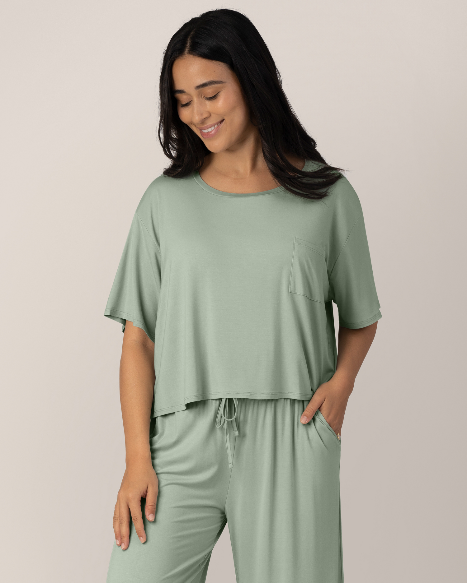 Aria Bamboo Casual Cropped Short Sleeve Top | Black - Image 34