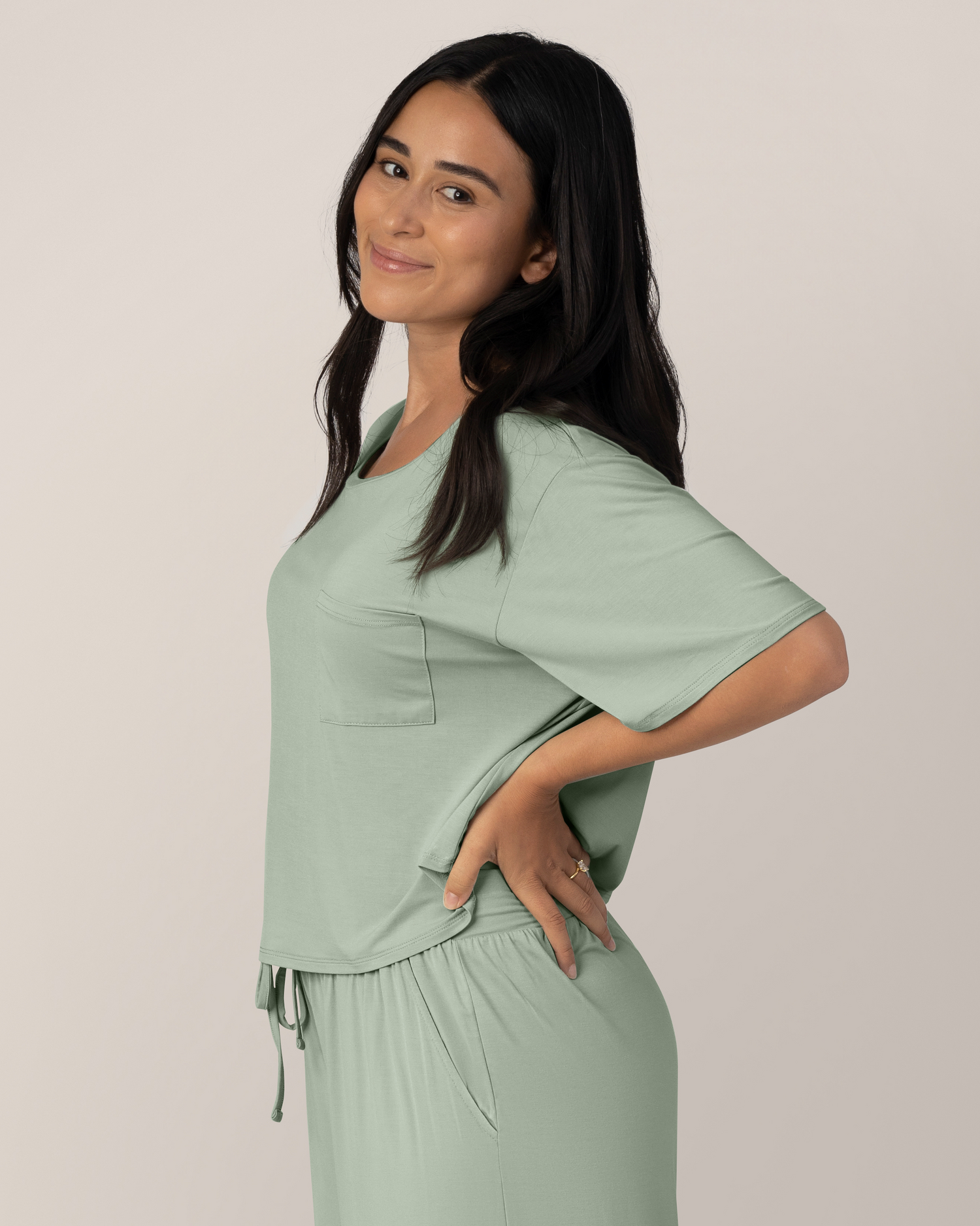 Aria Bamboo Casual Cropped Short Sleeve Top | Black - Image 35