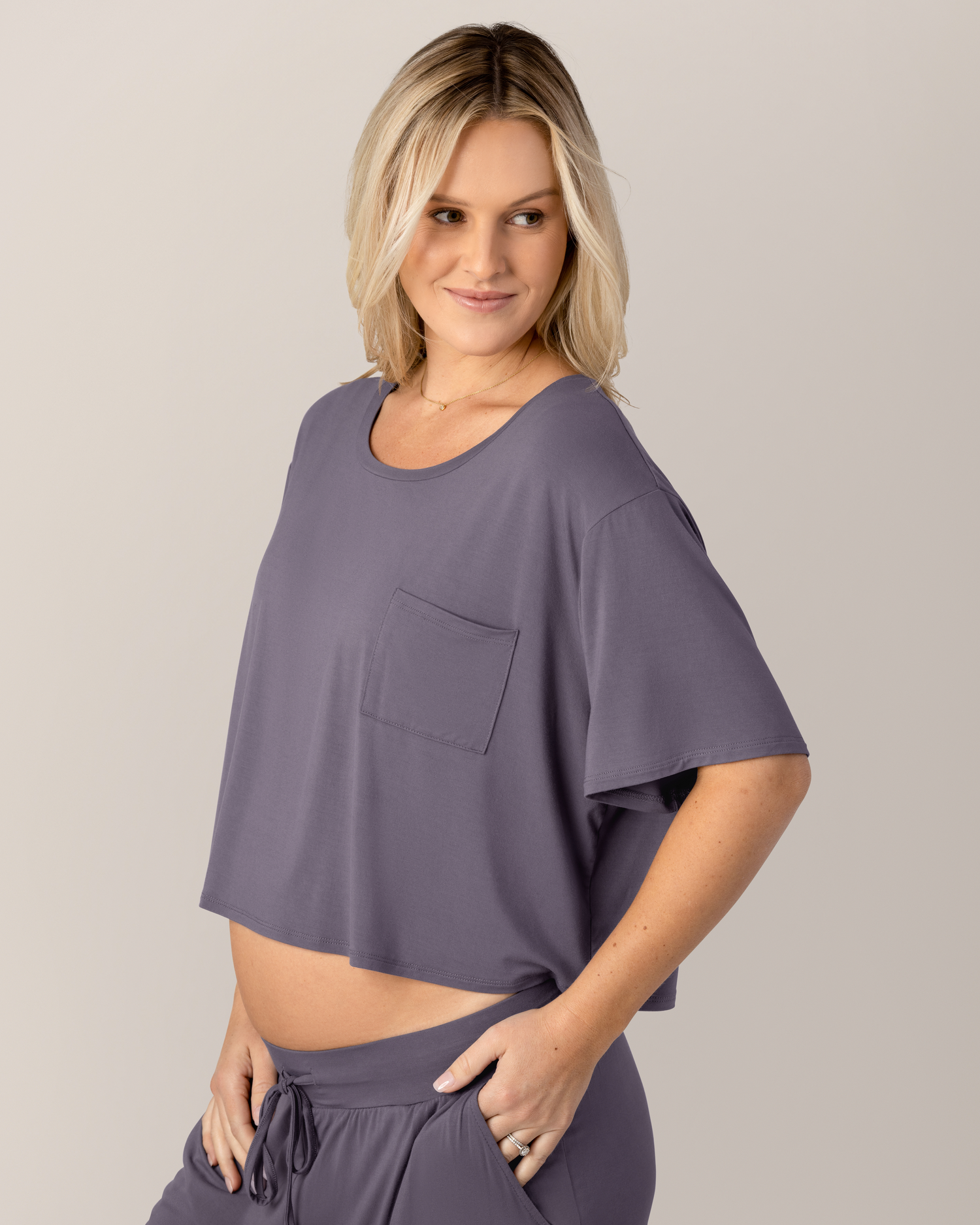 Aria Bamboo Casual Cropped Short Sleeve Top | Granite - Image 2