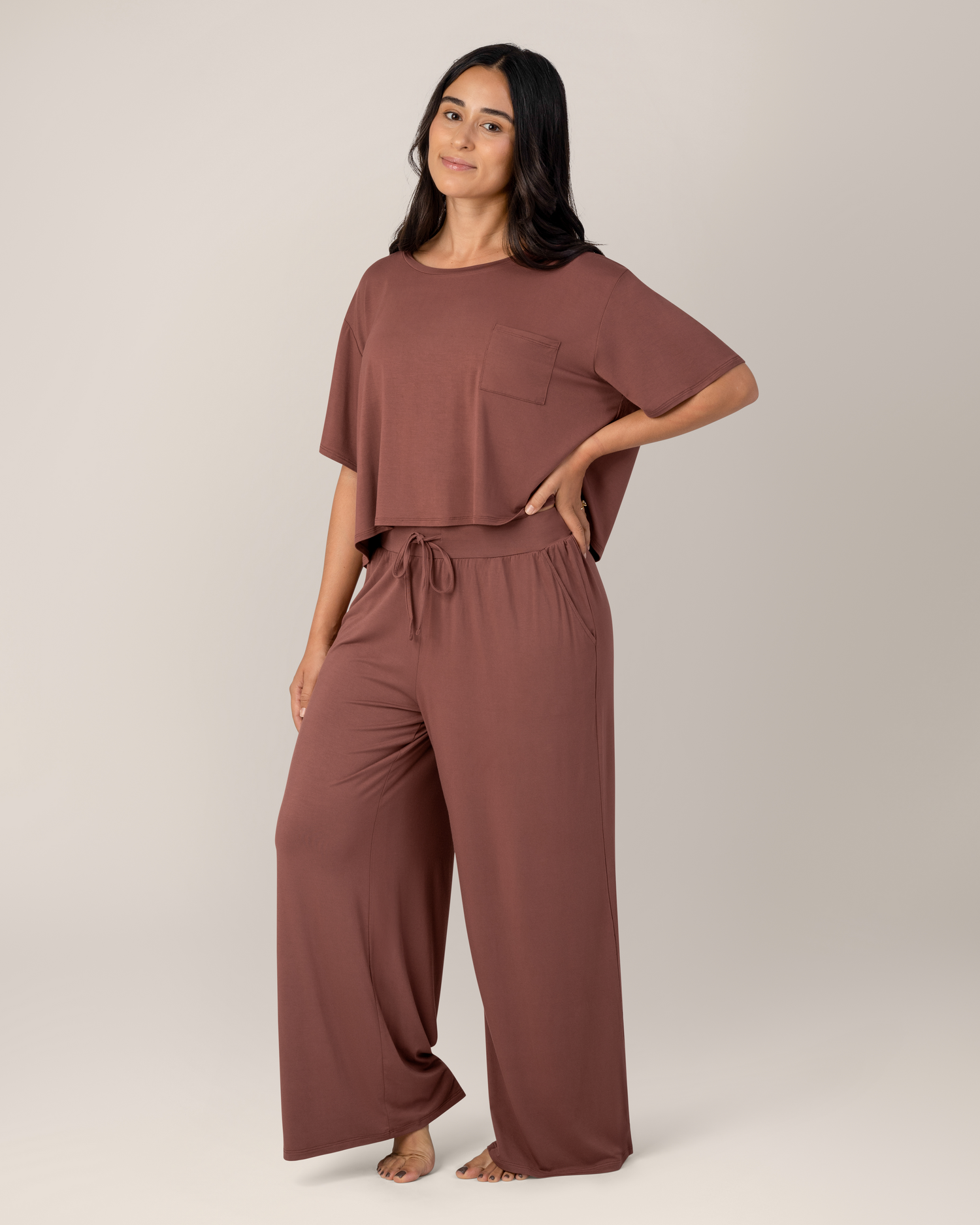Aria Bamboo Casual Cropped Short Sleeve Top | Redwood - Image 4