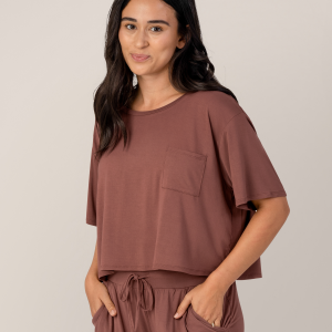 Aria Bamboo Casual Cropped Short Sleeve Top | Redwood