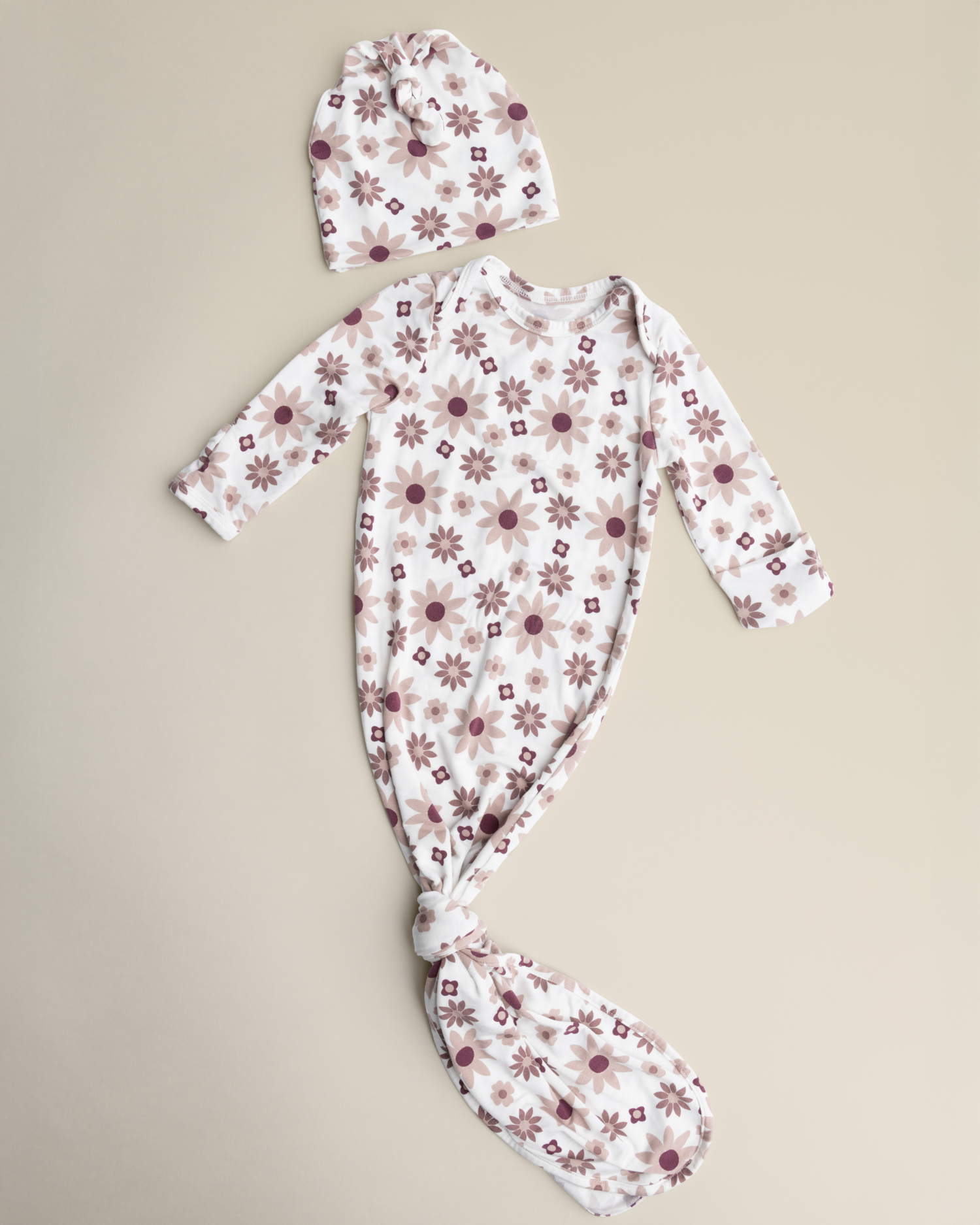 Bamboo Knotted Baby Gown & Hat | Twilight Floral - Image 3