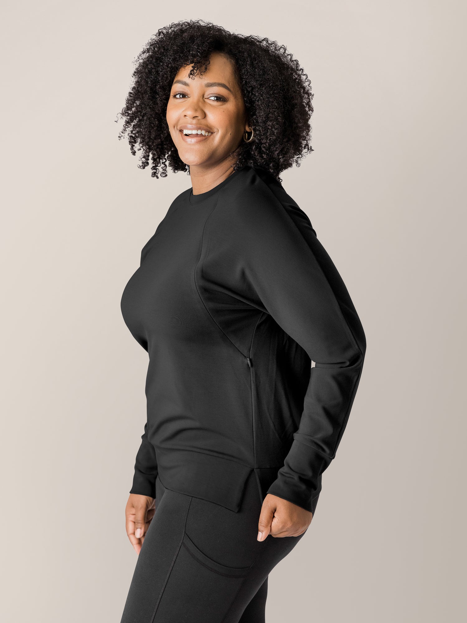 Bamboo Maternity & Nursing Crew Neck Sweatshirt | Black - Image 2