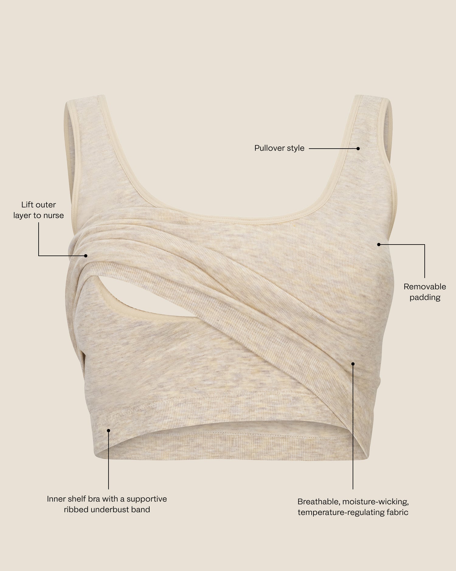 Sublime® Bamboo Scoop Neck Maternity & Nursing Longline Bra Top | Oatmeal Heather - Image 7