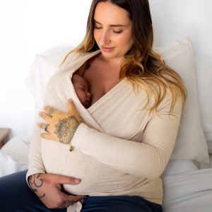 Organic Cotton Skin to Skin Long Sleeve Wrap Top | Oatmeal Heather