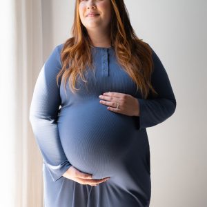 Riley Ribbed Bamboo Maternity & Nursing Nightgown | Slate Blue