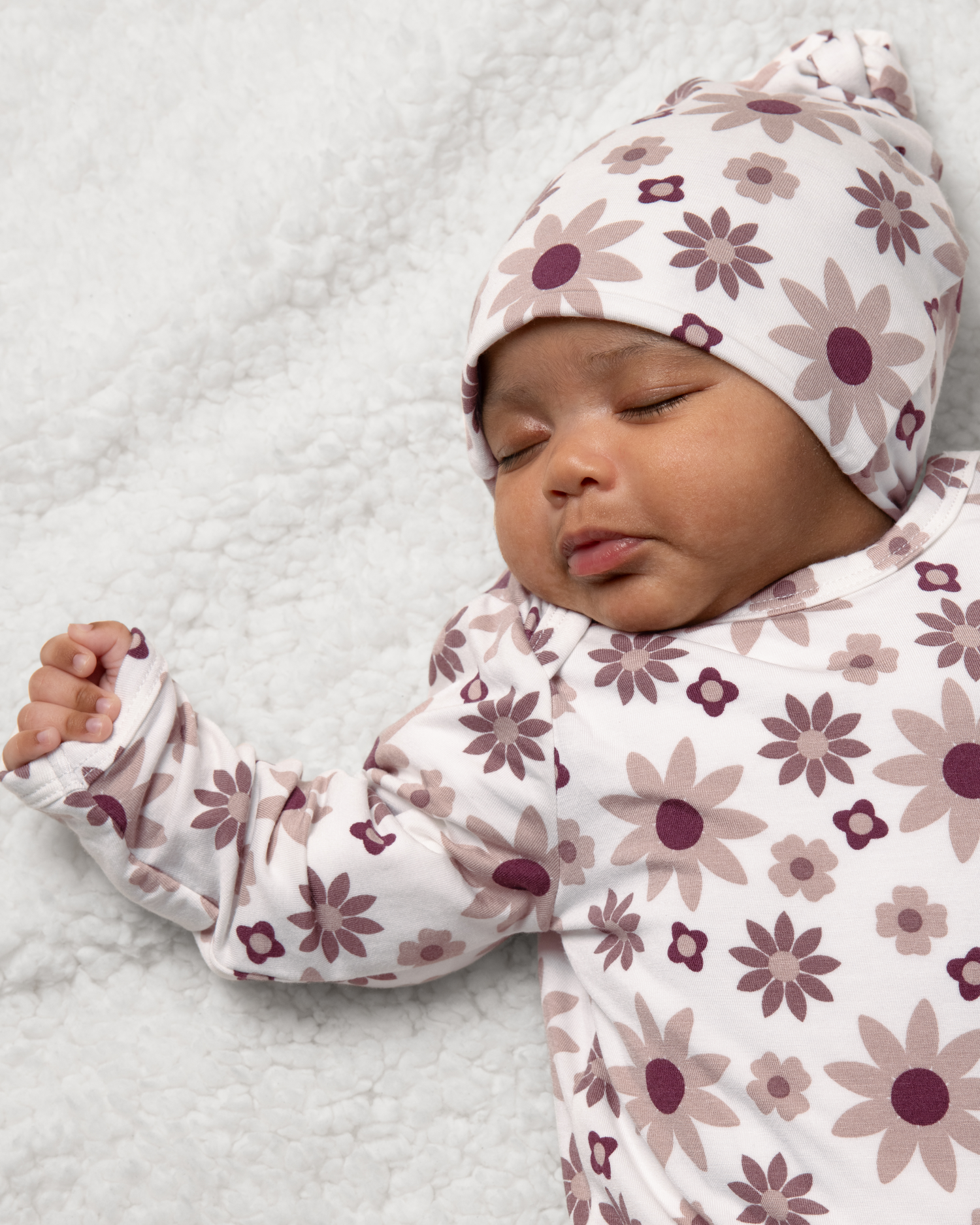 Bamboo Knotted Baby Gown & Hat | Twilight Floral - Image 2