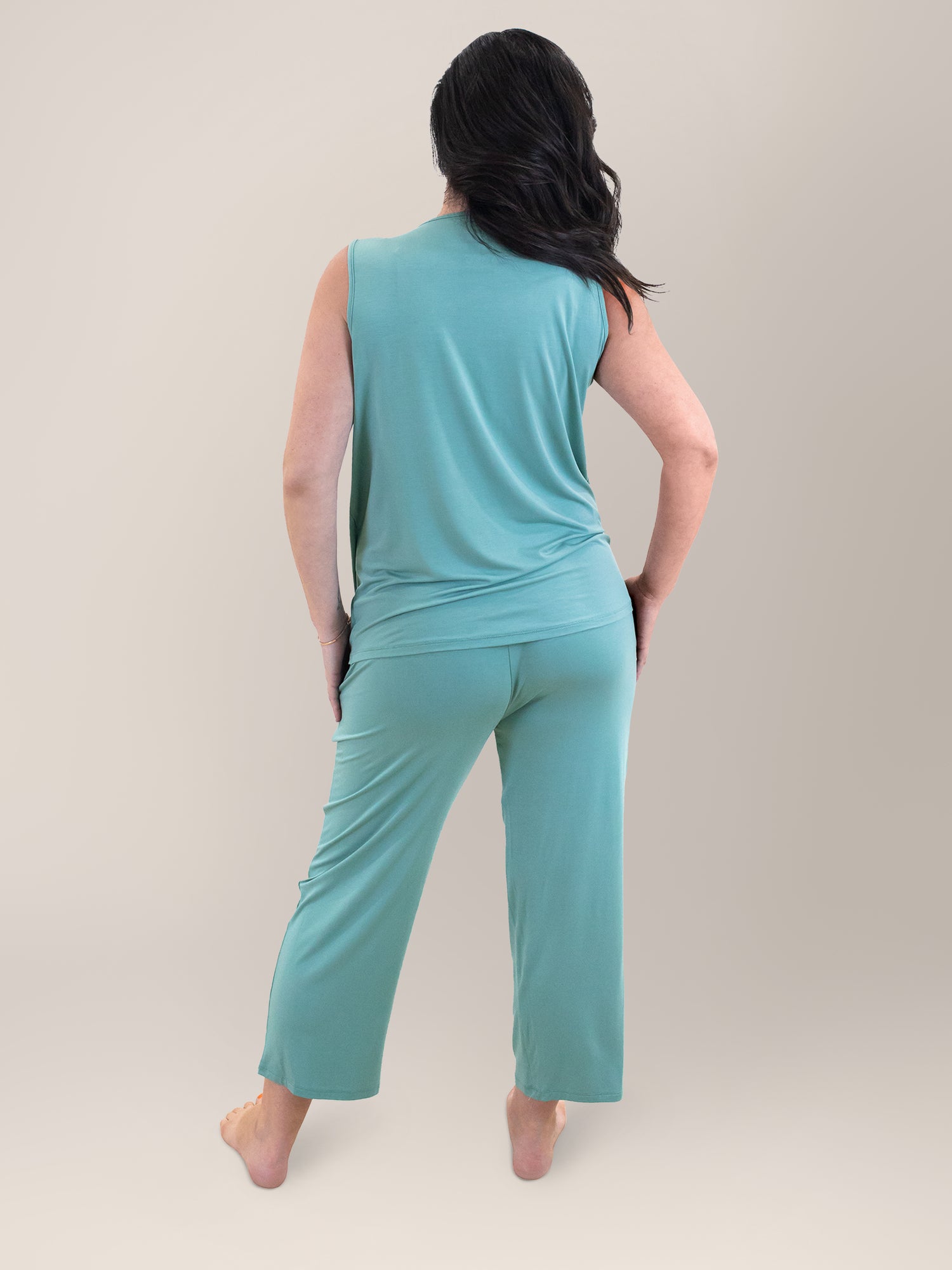 Tulip Hem Nursing Tank & Capri Pajama Set | Aqua - Image 5