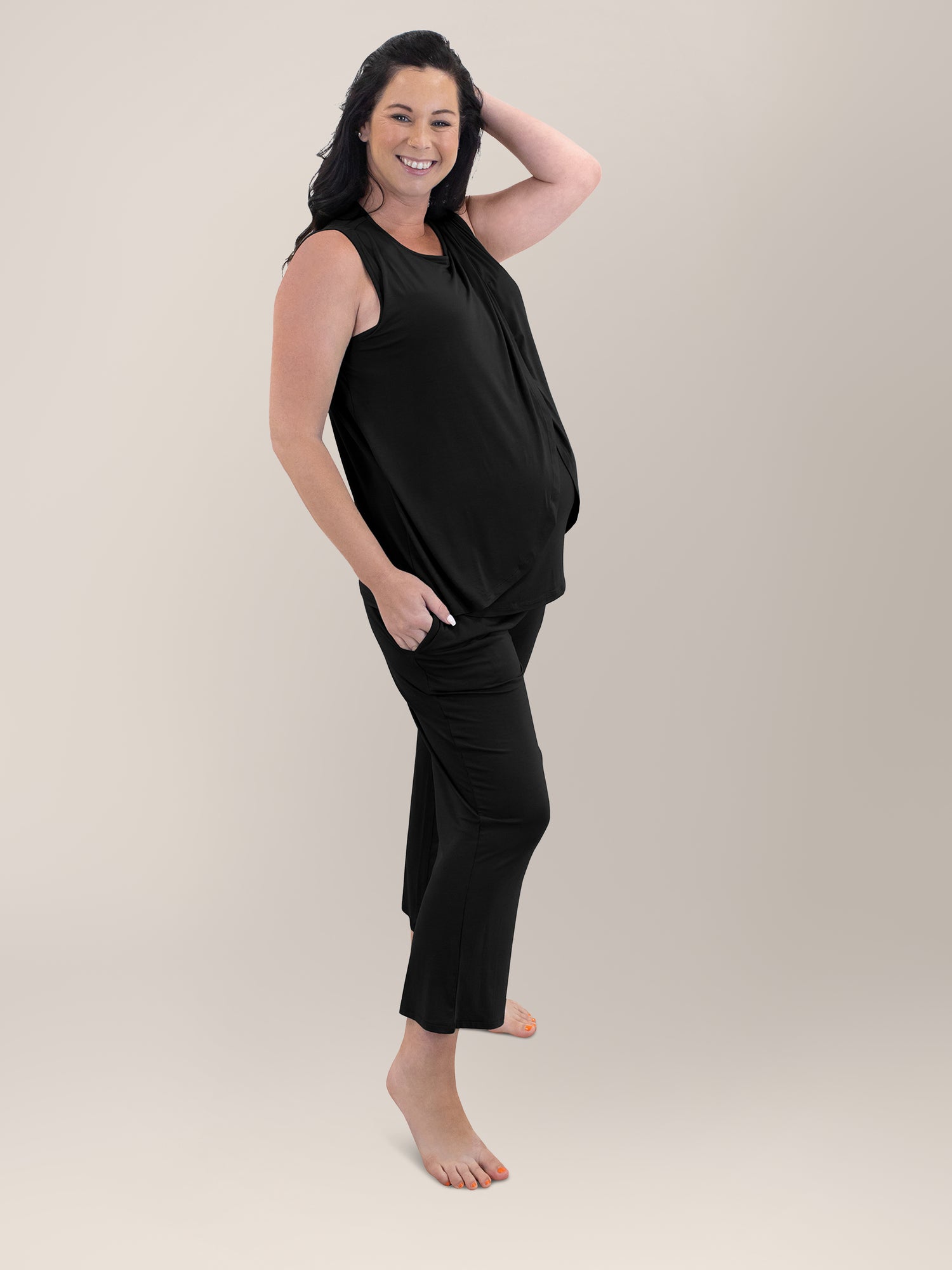 Tulip Hem Nursing Tank & Capri Pajama Set | Black - Image 2
