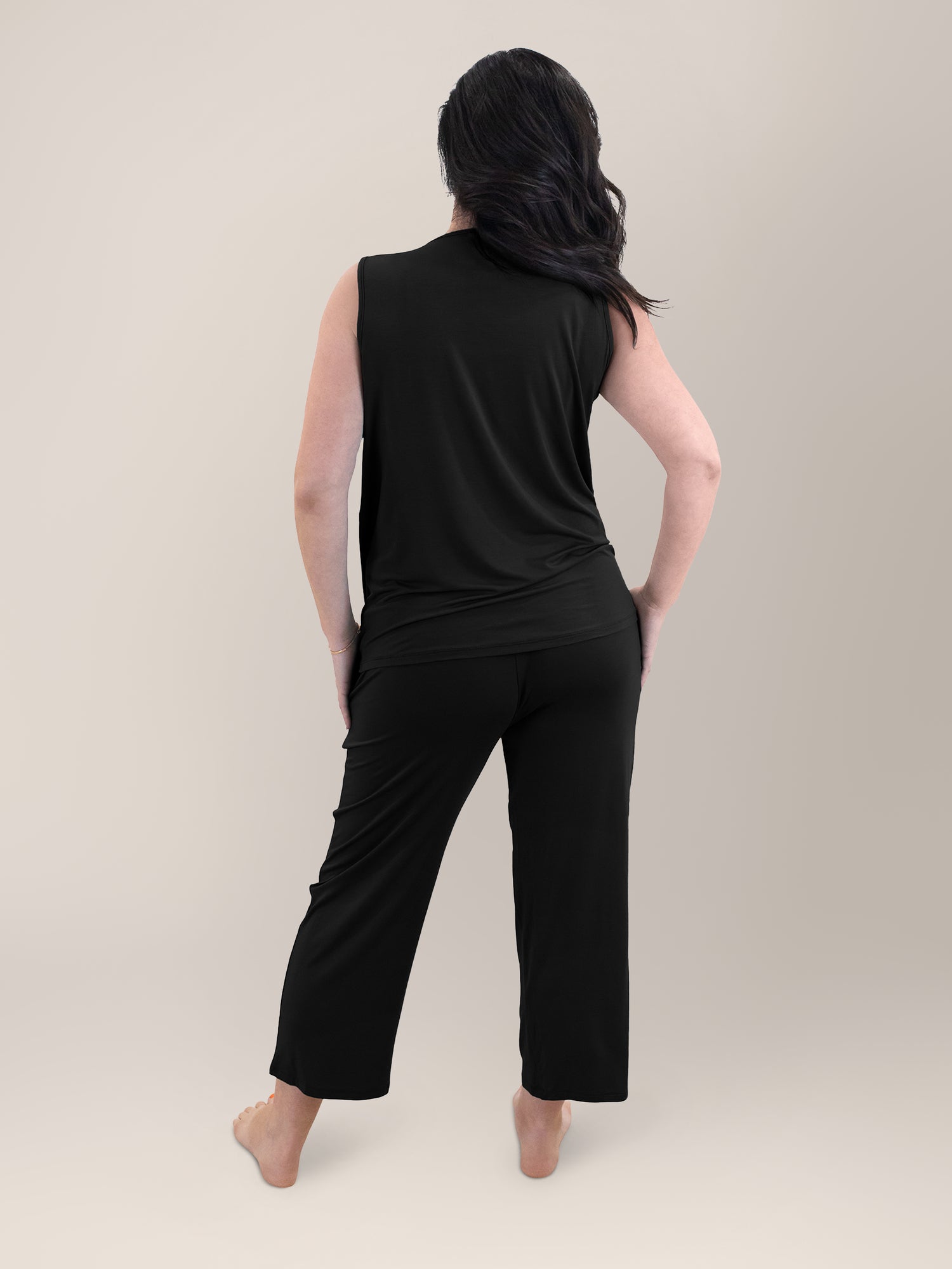 Tulip Hem Nursing Tank & Capri Pajama Set | Black - Image 3