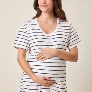 Relaxed Cotton Maternity & Nursing T-shirt | White & Black Stripe