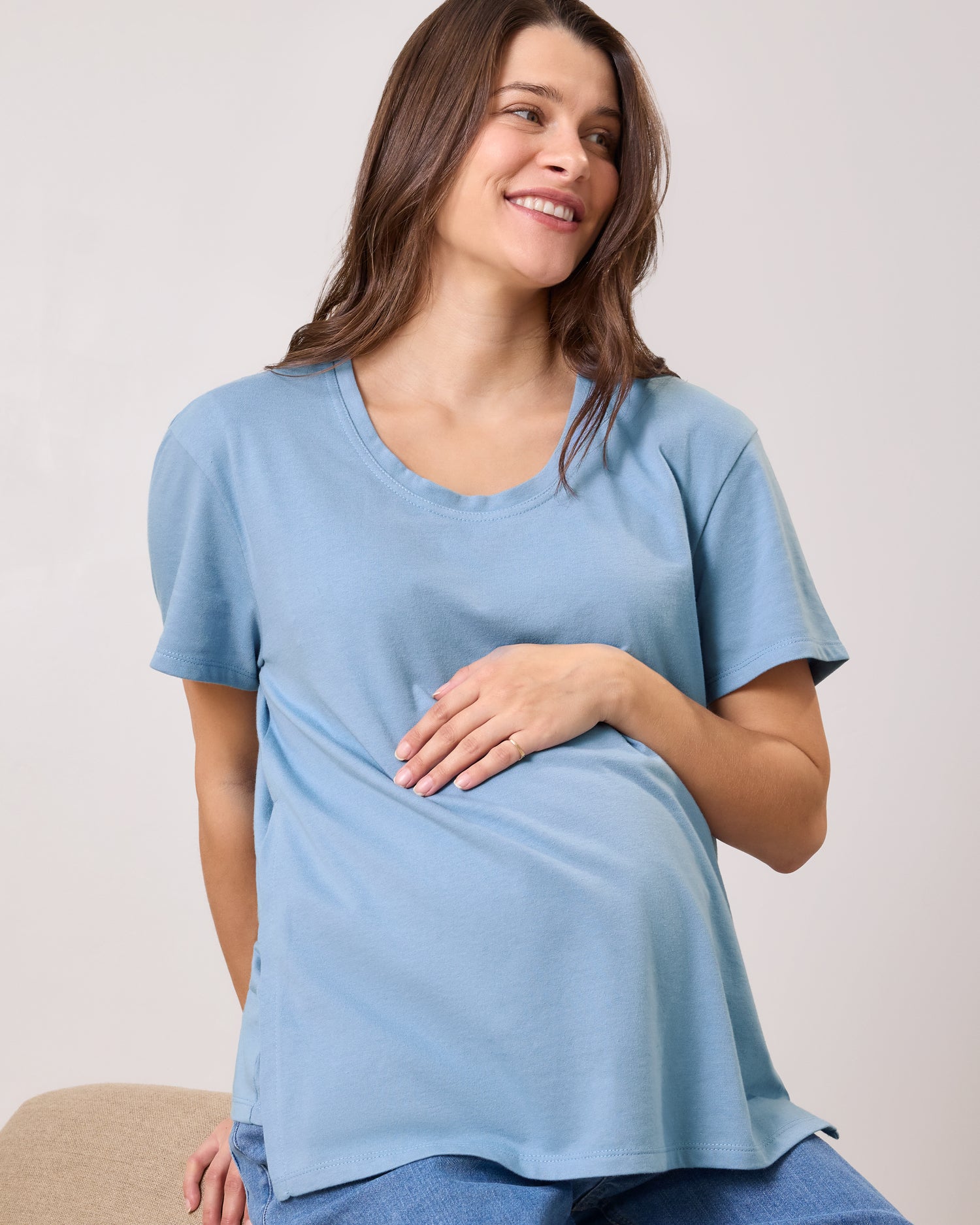 Relaxed Cotton Maternity & Nursing T-shirt | Vintage Blue