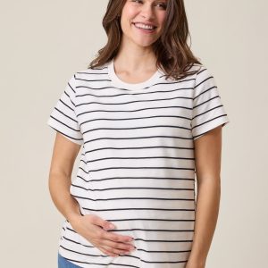 Classic Cotton Nursing T-shirt | White & Black Stripe