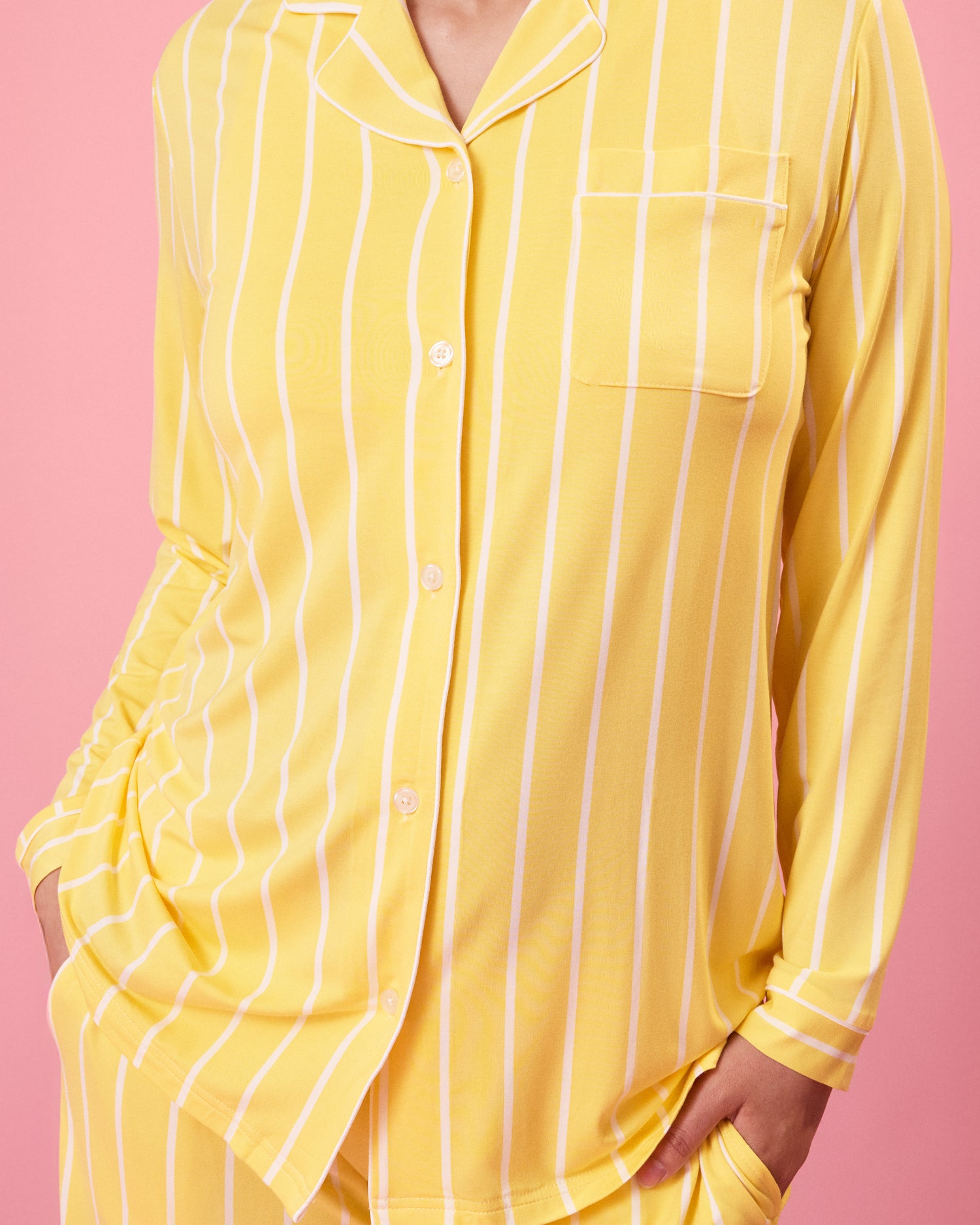 Bamboo Long Sleeve Pajama Set | Dandelion Stripe - Image 3