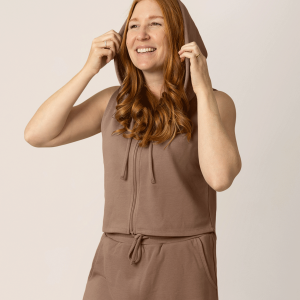 French Terry Sleeveless Nursing Hoodie | Taupe