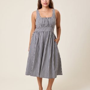 Gracie Poplin Nursing Midi Dress | Black & White Gingham