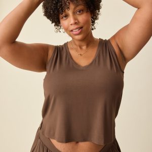 Aria Bamboo Cropped V-neck Tank | Chocolate