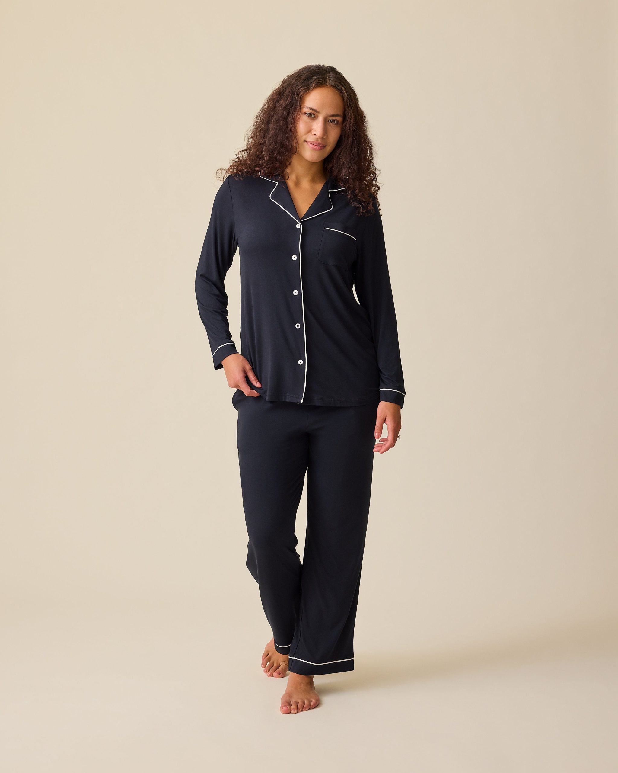 Clea Bamboo Long Sleeve Pajama Set | Black