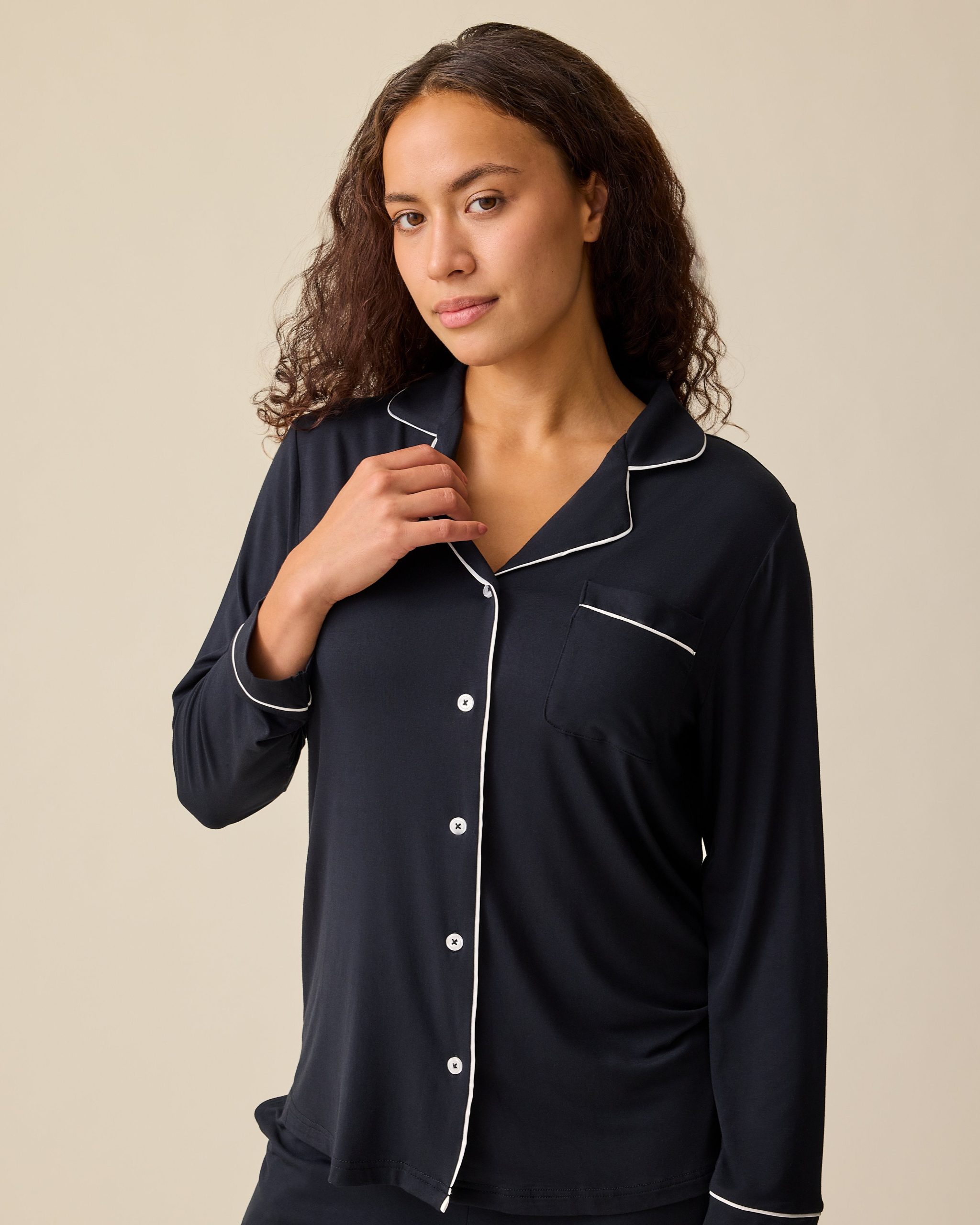 Clea Bamboo Long Sleeve Pajama Set | Black - Image 2